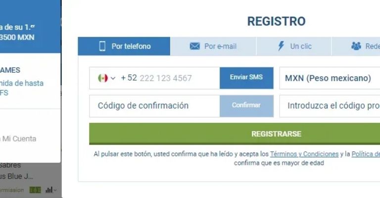 1xbet ventana de registro