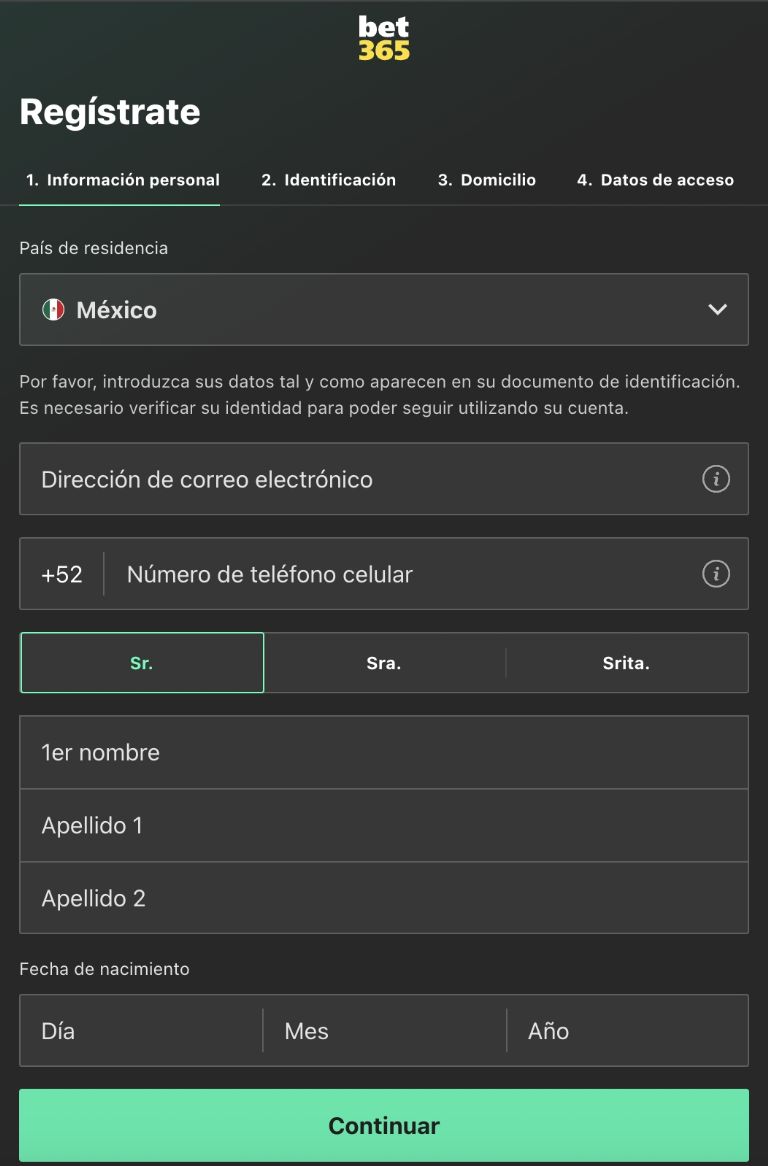 PANTALLA DE REGISTRO BET365 PARA ACTIVAR CÓDIGO DE BONO